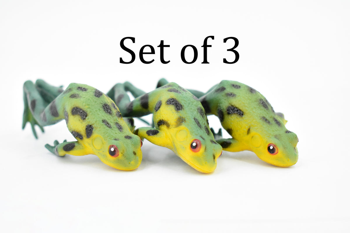 Northern Leopard Pond Frog, Leaping, Green and Yellow, Hand Painted, Amphibian, Hard Rubber, Realistic Frog, Toy, Kids, Educational, Gift,   3 1/2"   F4402 B9