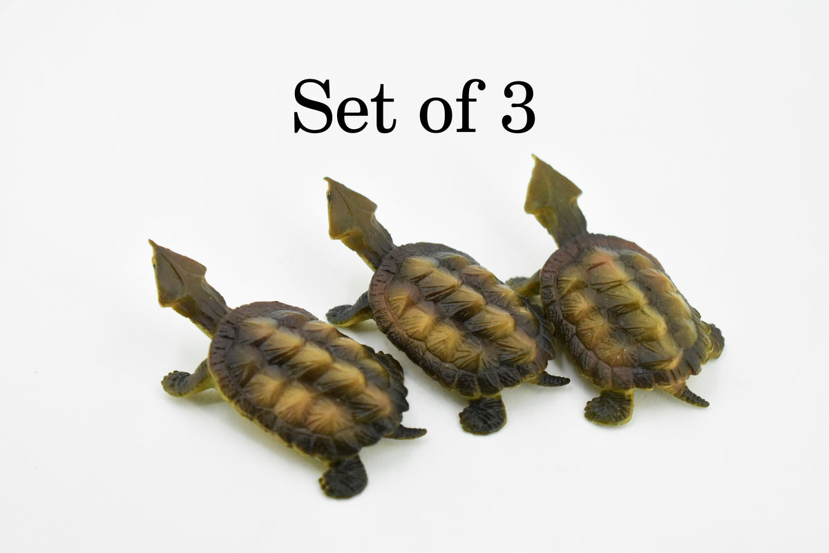 Alligator Snapping Turtle,  Matamata Turtle, Rubber Reptile, Hand Painted, Educational, Realistic Toy Figure, Diorama Model, Kids, Gift,     2 Inches.  CH414 BB108