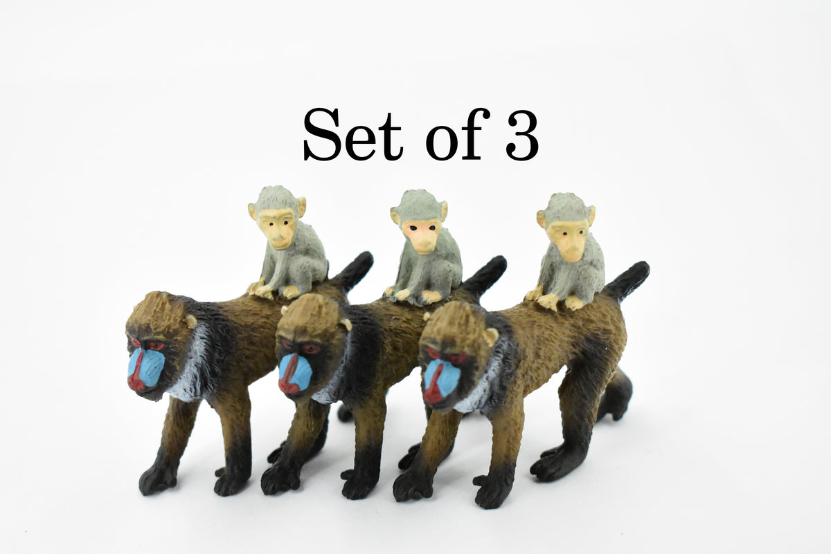 Mandrill With Baby, Baboons, Museum Quality, Hand Painted, Rubber Animal, Realistic Toy Figure, Diorama Model, Kids, Educational, Gift,    2 1/2 Inches.    CH425 BB109