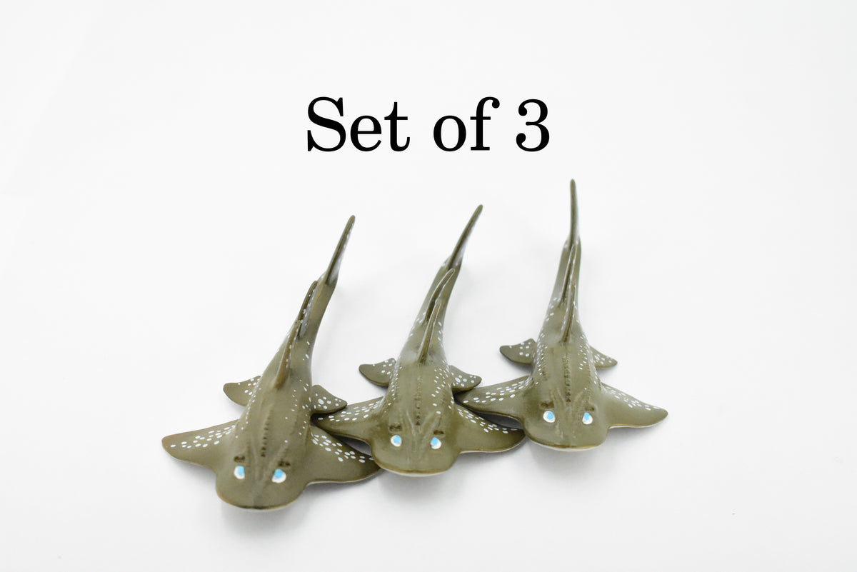 Guitarfish Shark, Shovelnose Ray, Rubber Fish, Hand Painted, Educational Design, Diorama Model, Toy, Kids, Gift,     4 Inches.     CH423 BB109