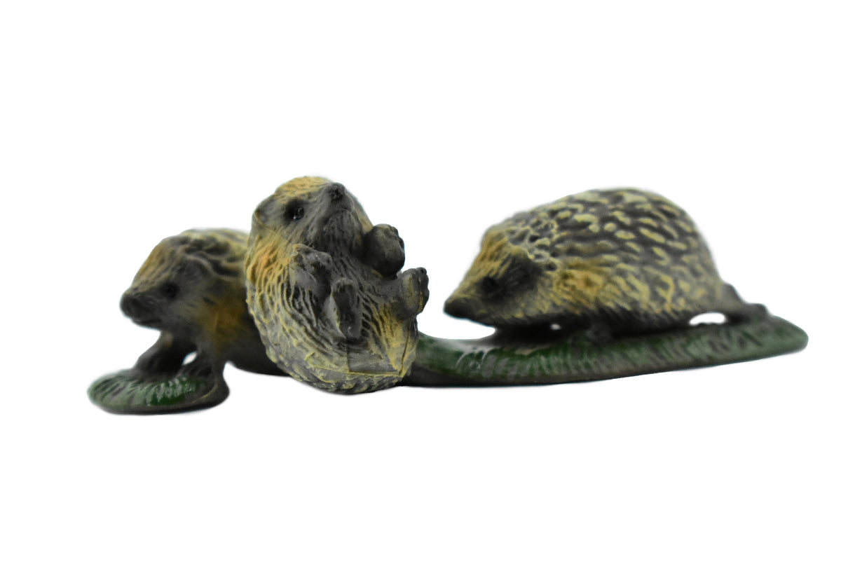 Hedgehog, Family of Three, Very Nice Rubber Animal, Hand Painted, Realistic Design, Educational, Diorama Model, Replica, Toy, Kids, Gift,        3 Inches       CH437 BB109