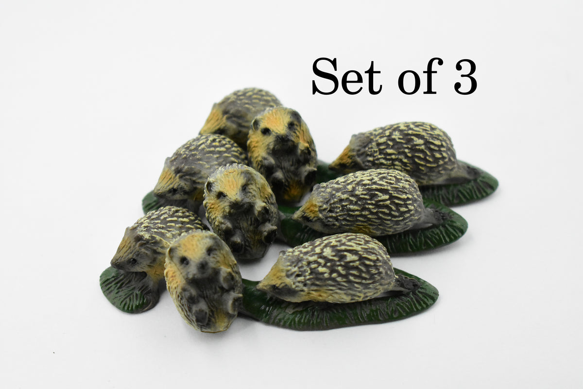 Hedgehog, Family of Three, Very Nice Rubber Animal, Hand Painted, Realistic Design, Educational, Diorama Model, Replica, Toy, Kids, Gift,        3 Inches       CH437 BB109