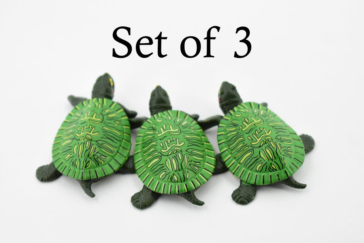 Turtle, Red Ear Slider Pond Turtle, Terrapin, Hand Painted, Museum Quality, Educational, Realistic Toy Figure, Diorama Model, Kids, Gift,     2 Inches.    CH461 BB114