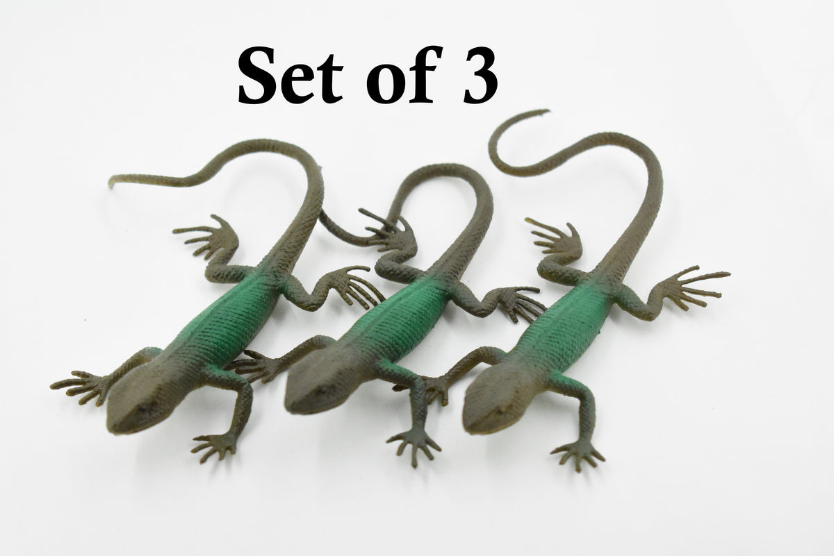 Lizard, Green and Brown Lizard, Rubber Reptile Toy, Realistic Figure, Model, Replica, Kids, Educational, Gift,       4 1/2"      F6104 B381