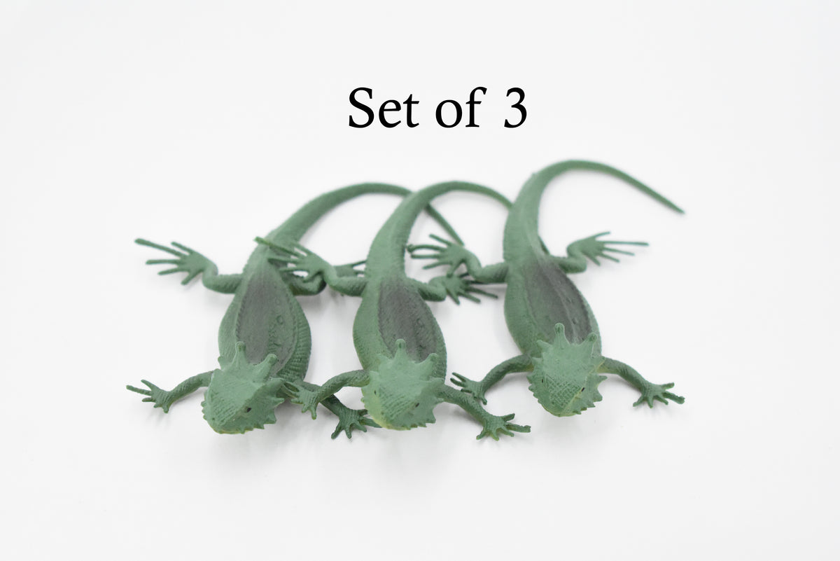 Lizard, Flat-Taled Horned Lizard, Green, Rubber, Toy Reptile, Realistic Figure, Model, Replica, Kids, Educational, Gift,     4"    F6102 B381