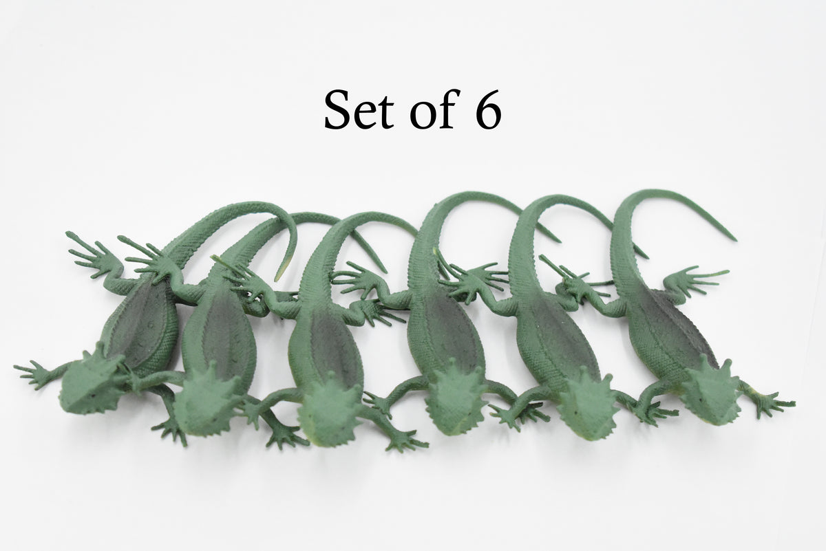 Lizard, Flat-Taled Horned Lizard, Green, Rubber, Toy Reptile, Realistic Figure, Model, Replica, Kids, Educational, Gift,     4"    F6102 B381