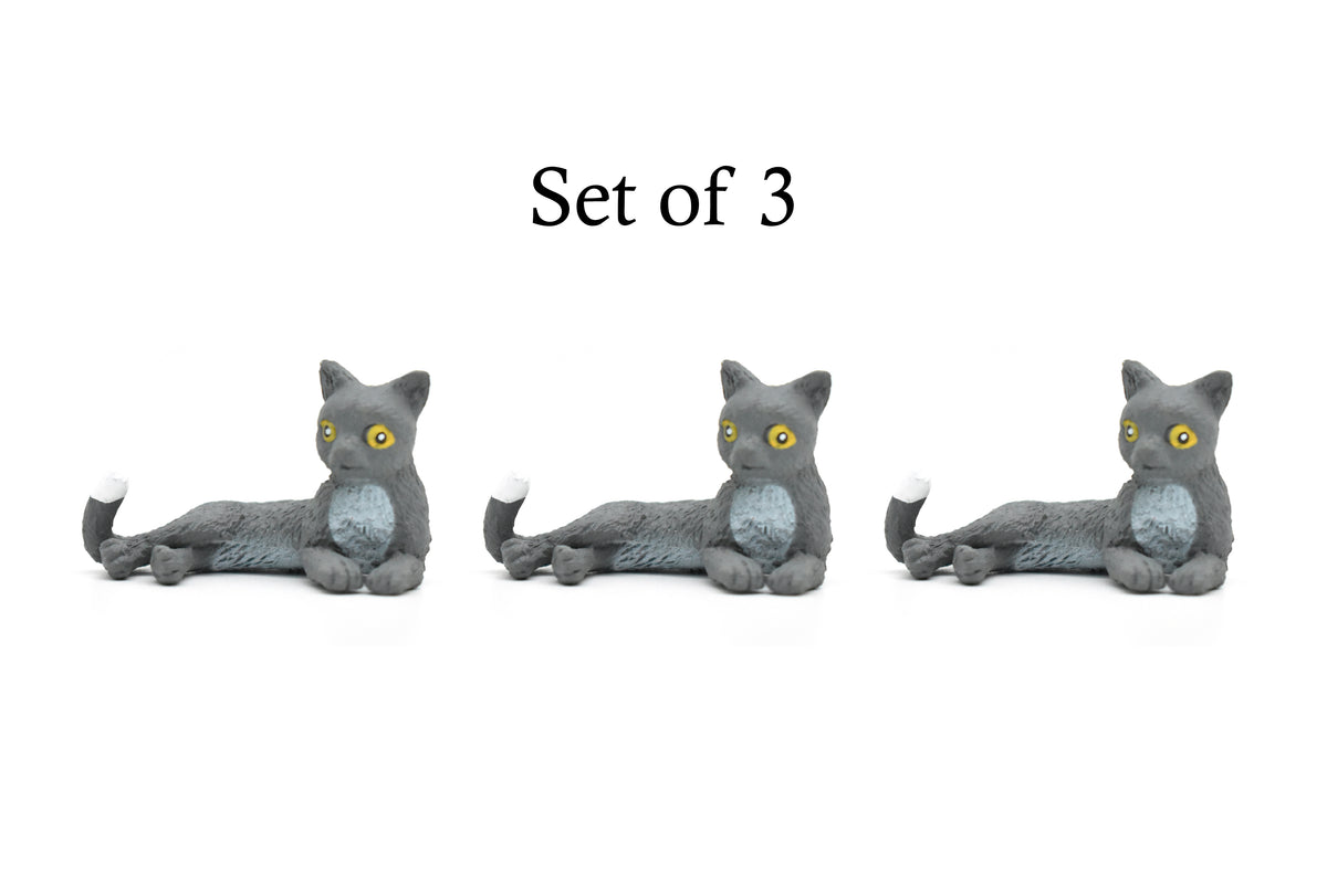 Domestic Gray Cat, Laying Down, Educational, Hand Painted, Realistic Cat Figure, Lifelike Model, Toy, Kids, Gift,     2 1/2 Inches.      CWG240 B306
