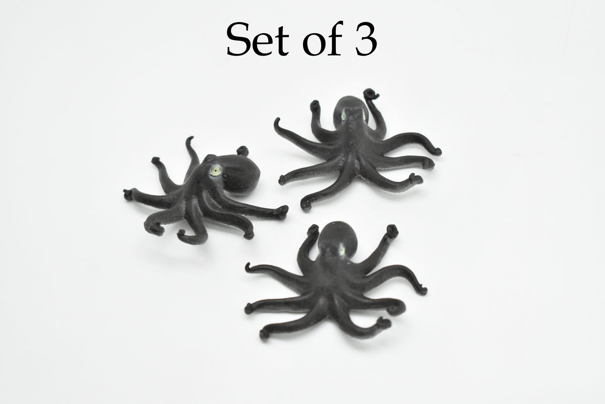 Octopus, Octopuses, Plastic Octopodes Design, Hand Painted, Realistic, Soft Rubber, Educational Figure, Lifelike, Diorama Model, Toy, Gift,  2 Inches.  CWG267 B46