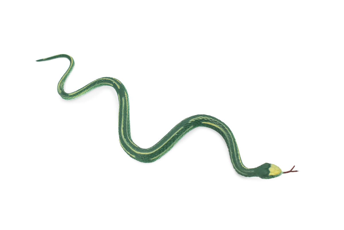 Green Garter Snake, Rubber Reptile, Educational, Realistic, Hand Painted, Figure, Lifelike Model, Figurine, Replica, Gift,      10 Inches     F3595 B363