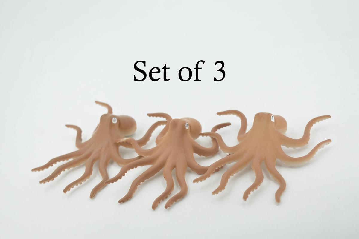 Octopus, Octopuses, Brown, Rubber, Octopodes, Educational, Realistic Hand Painted, Figure, Lifelike Figurine, Replica, Gift,       3 1/2"     F023 B22