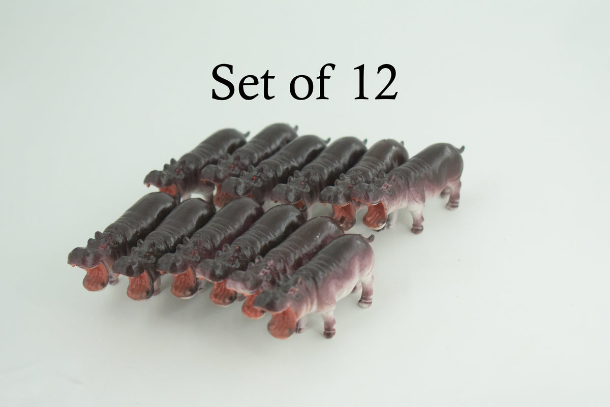 Hippo, Hippopotamus, Hand Painted, Plastic Toy Animal, Kids Gift, Realistic Figure, Educational Model, Replica,       2 1/2 Inches.      F1030 B307