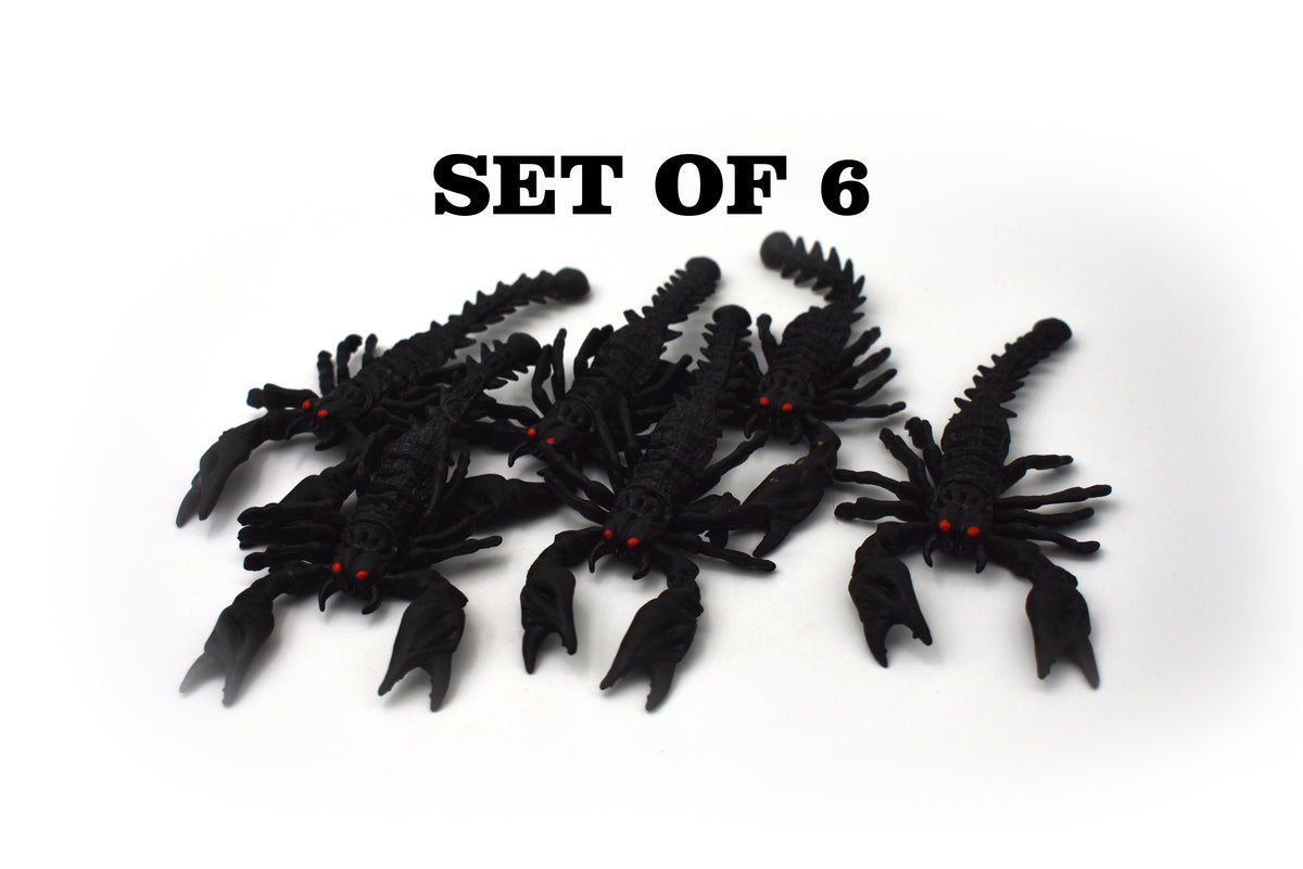 Scorpion, Black, Soft Rubber, Arachnids, Realistic Figure, Model, Replica, Toys, Kids, Educational, Gift,      5 Inches      CWG39 B217