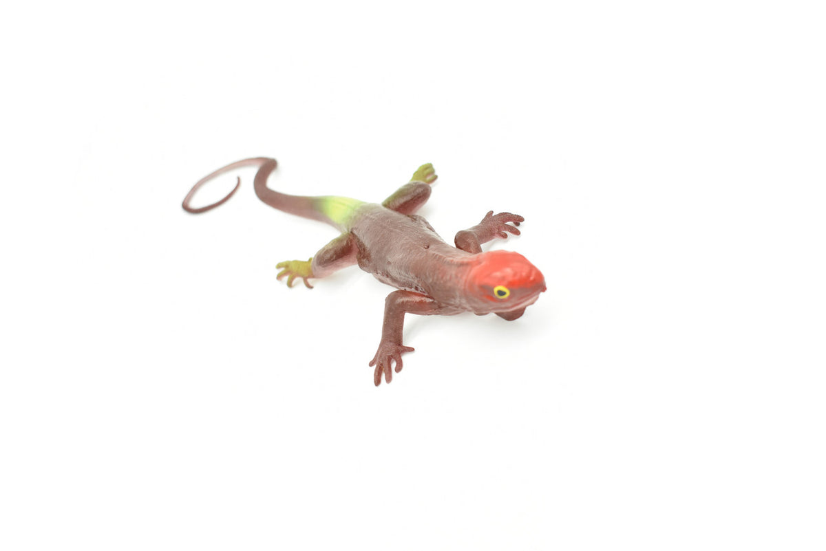 Lizard, Purple with Red Head, Rubber Reptile, Educational, Diorama Design, Realistic Figure, Lifelike, Replica, Toy, Kids,  10 Inches.