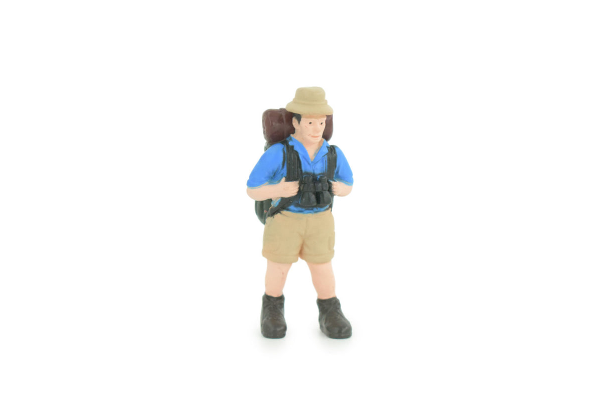  Backpacker, Hiking Man with Binoculars, Rubber Design, Educational, Realistic Figure, Kids, Toys, Gift, 2 1/4 inches tall. 