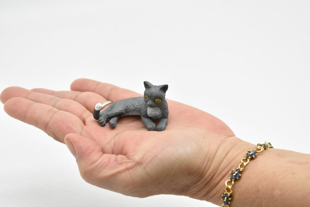 Domestic Gray Cat, Laying Down, Educational, Hand Painted, Realistic Cat Figure, Lifelike Model, Toy, Kids, Gift,     2 1/2 Inches. 