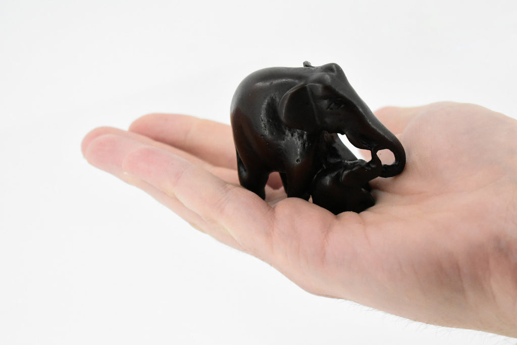 Elephant with Baby, Calf, Wisdom, Strength and Prosperity, Educational, Realistic Hand Made, Figure, Lifelike Model, Figurine, Replica,  3 Inches.