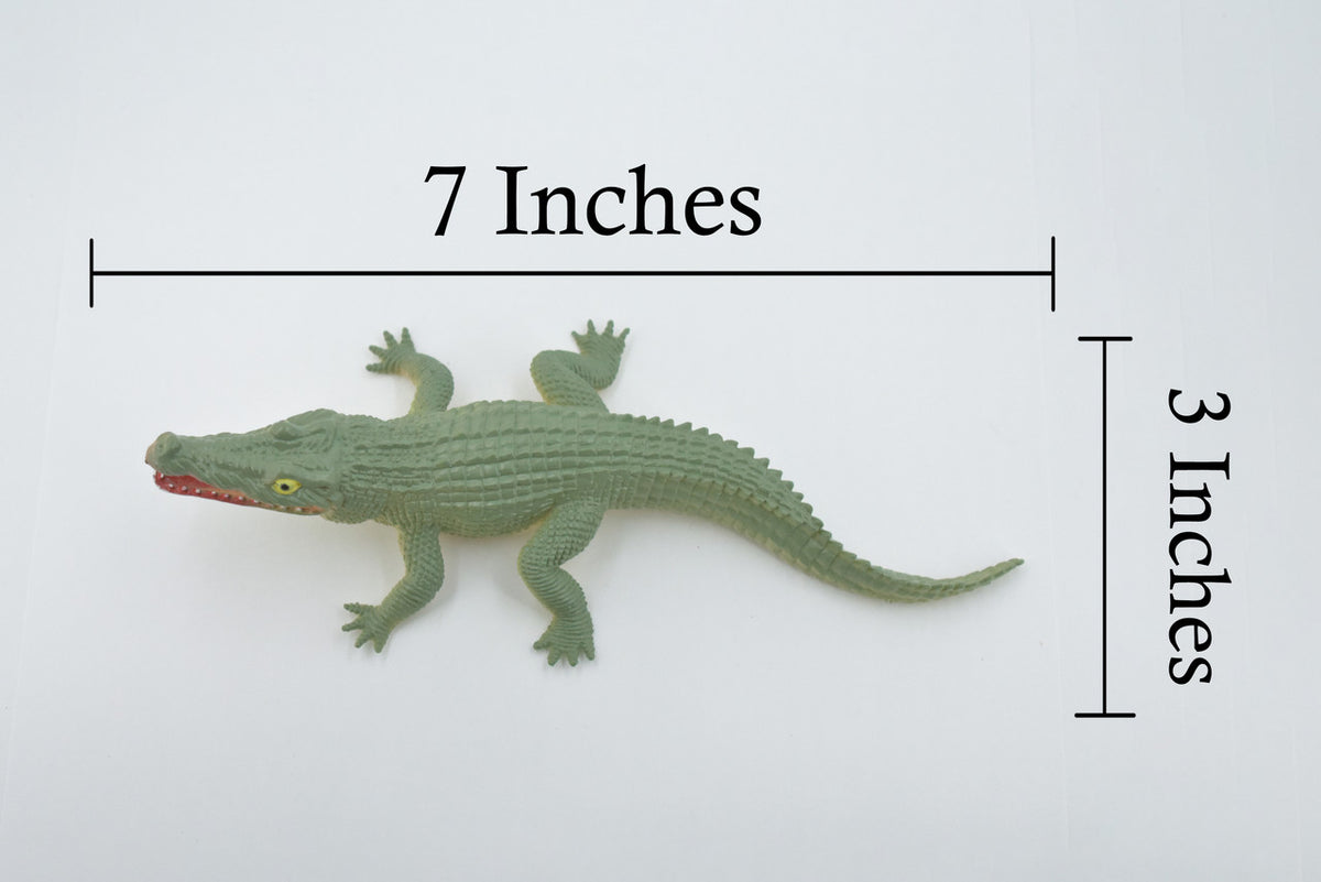 American Alligator, Crocodile, Alligator Mississippiensis, Hand Painted, Educational, Rubber Reptile, Realistic Figure, Lifelike, Diorama Model, Toy, 7 Inches.