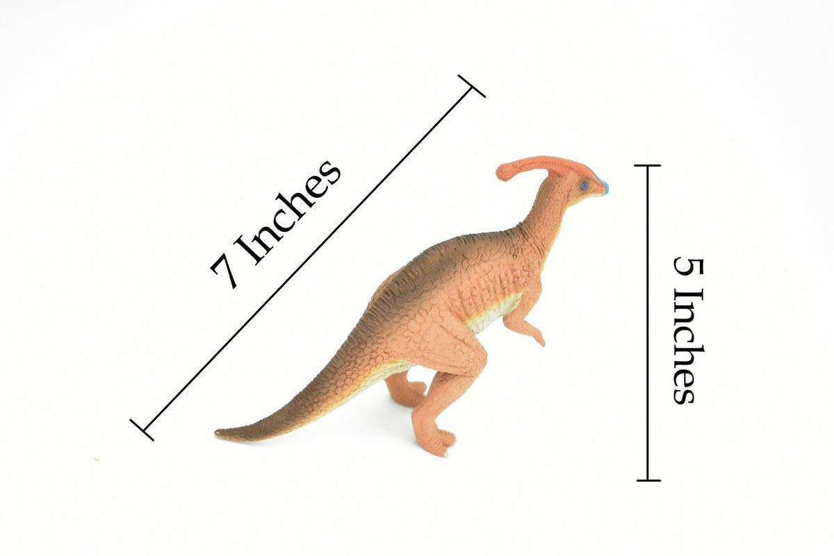 Parasaurolophus Dinosaur, (Duck Billed Dinosaur) RED Museum Quality Plastic Replica  7"  M023-B633