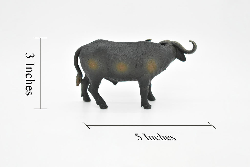 Cape Buffalo, African Bovine, Syncerus caffer, Museum Quality, Hand Painted, Rubber Animal, Realistic Toy Figure, Model, Kids, Educational,  5 Inches.
