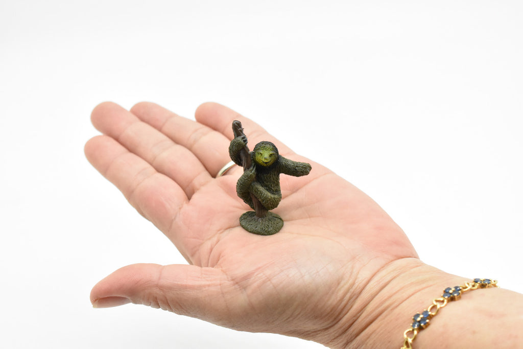 Sloth, Folivora, three-toed sloths, (Bradypodidae), Very Nice Plastic Animal, Hand Painted, Educational, Lifelike, Diorama Model, Toy, Kids,  2 Inches. 