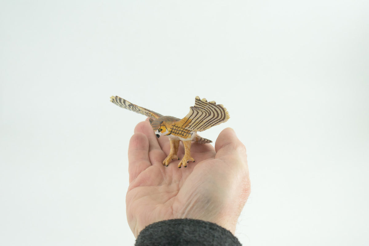 Great Horned Owl, Eagle Owl, Museum Quality, Educational, Hand Painted, Rubber Bird, Toys, Kids, Gift, 5 Inches. CH731 BB184