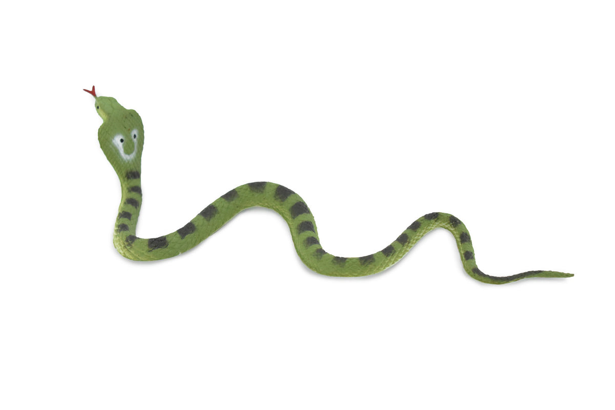 King Cobra Snake, Green, Rubber Reptile, Educational, Realistic Hand Painted, Figure, Lifelike Model, Figurine, Replica, Toy,   9 Inches 