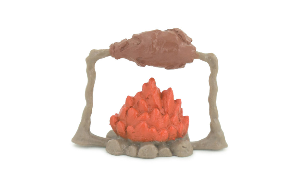 Camp Fire Cooking Meat, Prehistoric, Educational, Realistic, Hand Painted, Diorama Figure, Lifelike Rubber Model, Gift, 1 3/4 inches. SF85 B224
