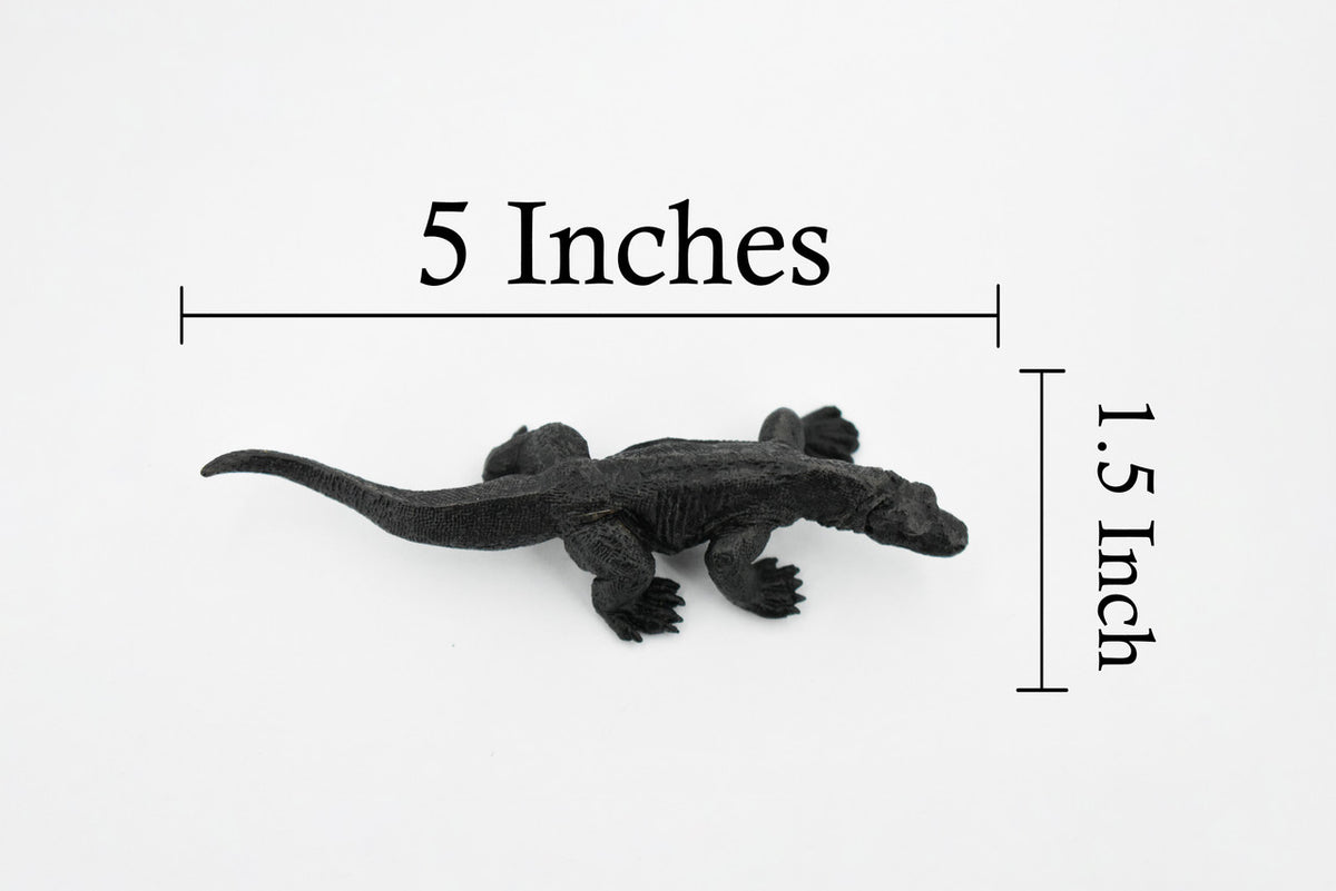 Komodo Dragon, Black, Lizard, Very Nice Rubber Reptile, Educational, Hand Painted, Realistic, Replica, Toys, Kids, Gift,    5 Inches. 