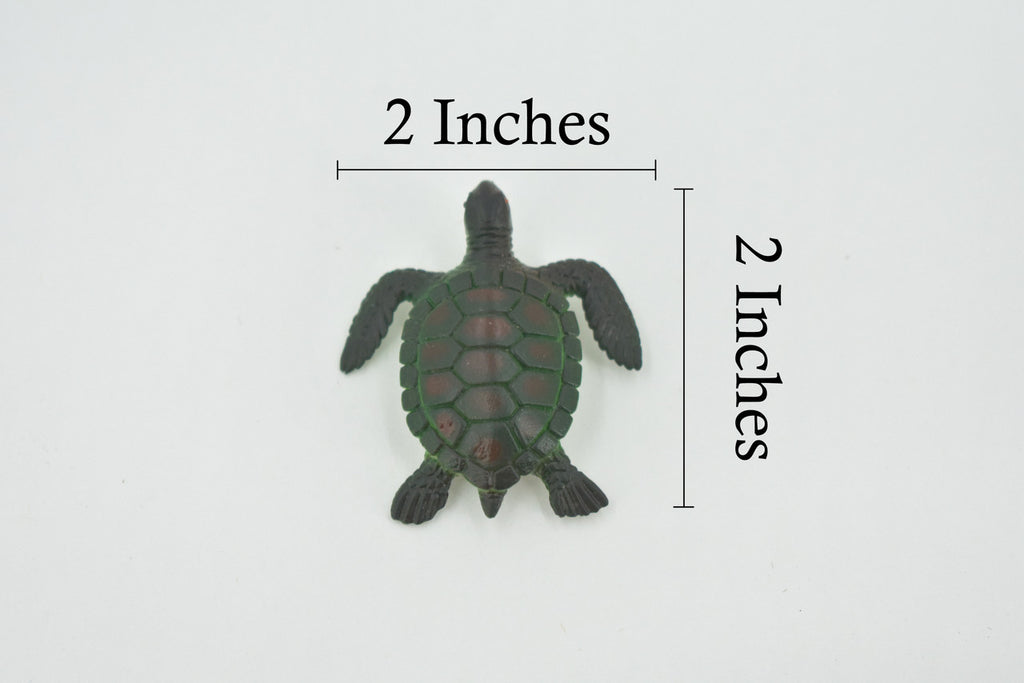 Sea Turtle, Rubber, Hand Painted, Turtle Design, Realistic Figure, Educational, Figure, Lifelike, Model, Figurine, Replica, Gift,      2"     F591 B35