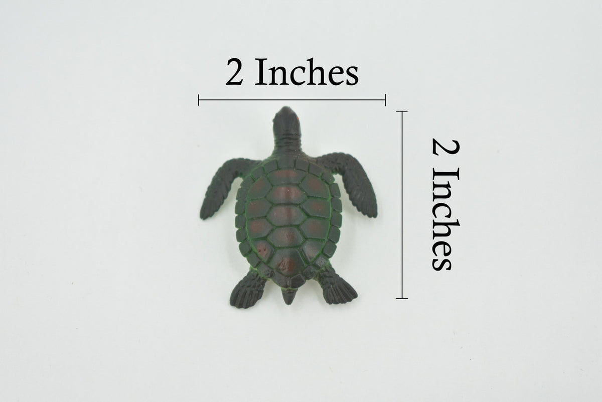 Sea Turtle, Rubber, Hand Painted, Turtle Design, Realistic Figure, Educational, Figure, Lifelike, Model, Figurine, Replica, Gift,      2"     F591 B35
