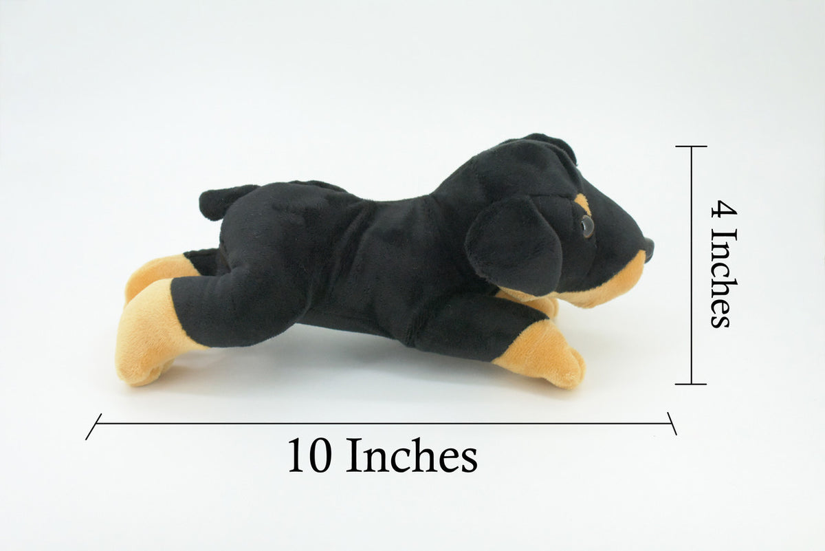 Rottweiler Dog, Laying Down, High Quality, Realistic Stuffed Dog, Plush Toy, Lifelike Model, Soft, Kids, Educational,   10 Inches Long.