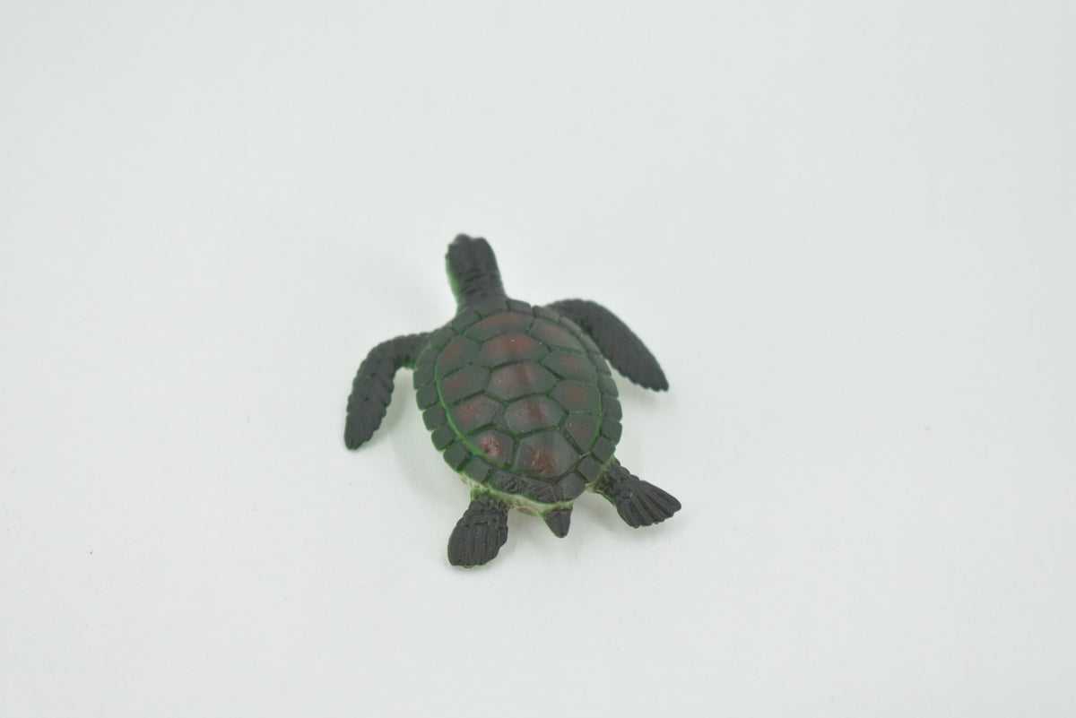 Sea Turtle, Rubber, Hand Painted, Turtle Design, Realistic Figure, Educational, Figure, Lifelike, Model, Figurine, Replica, Gift,      2"     F591 B35