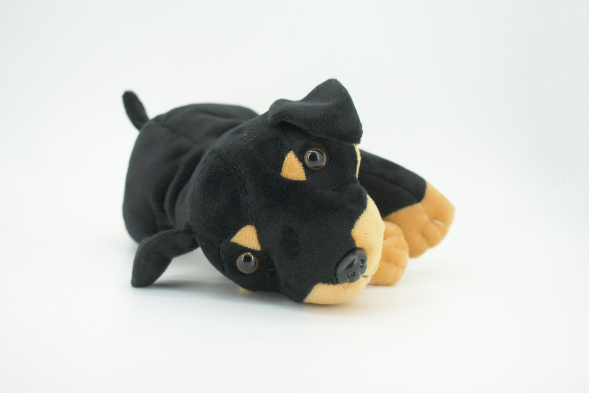 Rottweiler Dog, Laying Down, High Quality, Realistic Stuffed Dog, Plush Toy, Lifelike Model, Soft, Kids, Educational,   10 Inches Long
