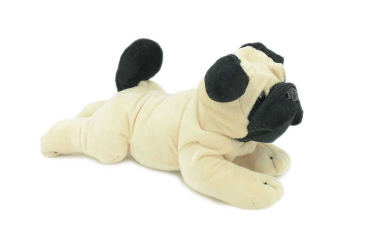 Pug Dog, Laying Down, High Quality, Realistic Stuffed Dog, Plush Toy, Lifelike Model, Soft, Kids, Educational, 10 Inches Long.