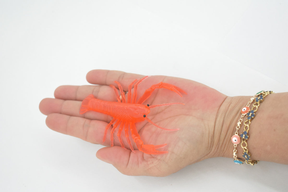Lobster, Crawfish, Crawdad Design, Orange Rubber, Educational, Figure, Lifelike, Model, Replica, Gift,     4"      F3414 B51