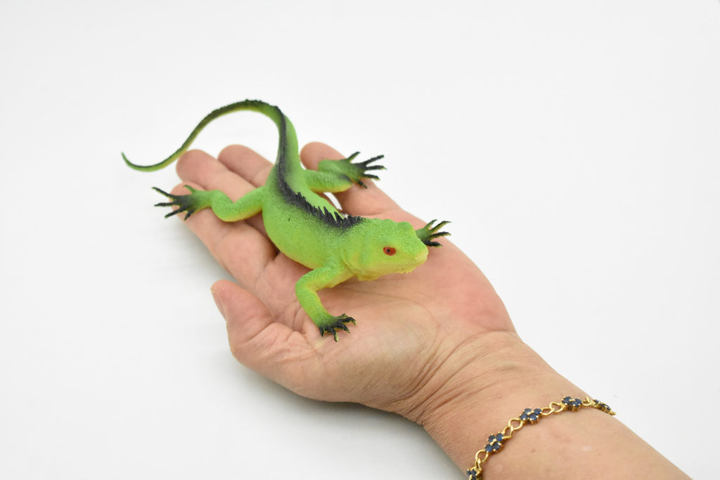 Lizard, Green Forest Lizard, Reptile, Very Realistic Rubber Reproduction, Hand Painted Figurines,    7"    RI12 B259