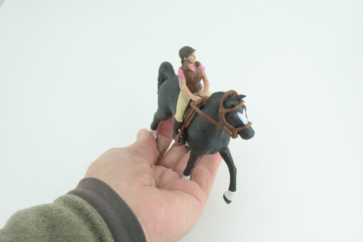 Horse with Female Rider, Educational, Hand Painted, Museum Quality, Realistic, Rubber, Realistic, Diorama, Toy, Kids, Gift, 5 Inches. CH835 BB195