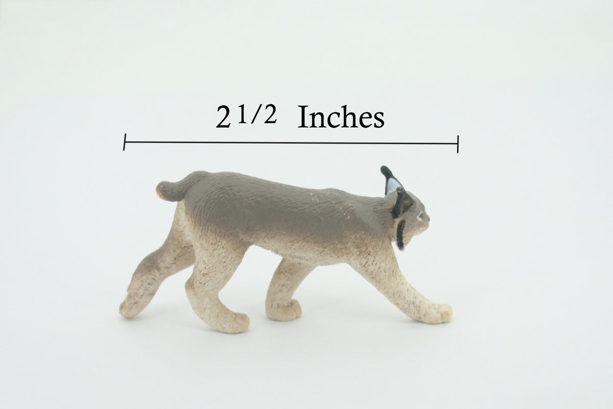 Lynx, Hand Painted, Gray, Educational, Rubber Cat, Realistic Figure, Lifelike Model, Figurine, Replica, Gift,      2 3/4"    SF20 B31