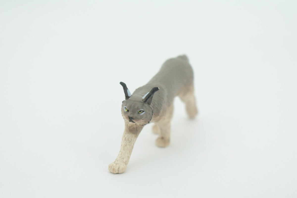 Lynx, Hand Painted, Gray, Educational, Rubber Cat, Realistic Figure, Lifelike Model, Figurine, Replica, Gift,      2 3/4"    SF20 B31