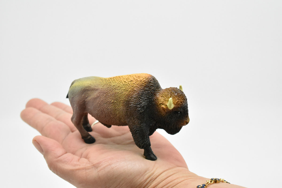 Buffalo, Bison, American buffalo, Very Nice Plastic Design, American Animal, Educational, Hand Painted, Diorama Figure, Lifelike Model, Toy, 4 1/2 inches. 