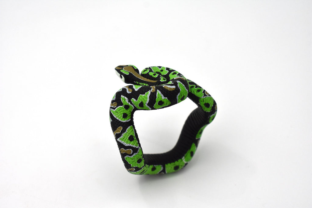 Snake, Bracelet, Emerald Boa, Coiled, Rubber Reptile, Educational, Realistic Hand Painted, Figure, Lifelike Model, Figurine, Replica,     2 1/2 Inches.