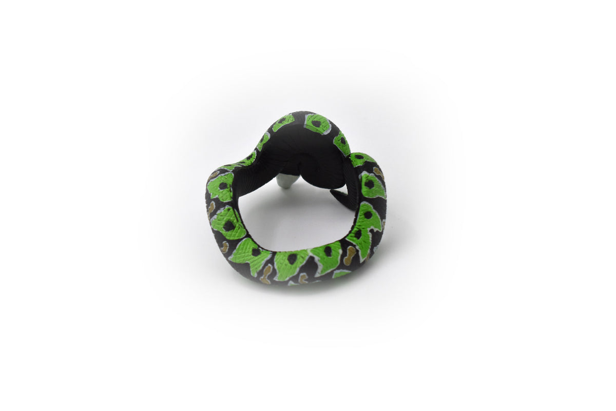 Snake, Bracelet, Emerald Boa, Coiled, Rubber Reptile, Educational, Realistic Hand Painted, Figure, Lifelike Model, Figurine, Replica, Gift,        2 1/2"      CWG44 B181
