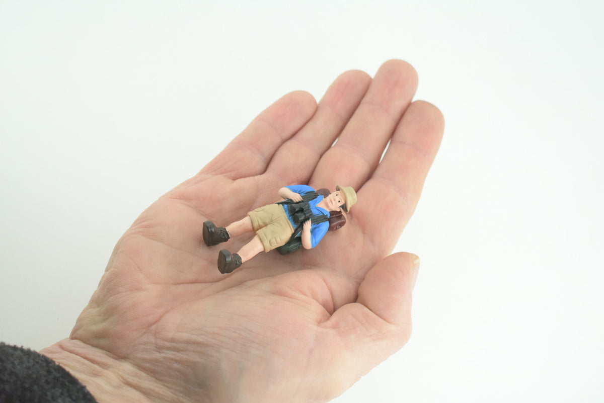  Backpacker, Hiking Man with Binoculars, Rubber Design, Educational, Realistic Figure, Kids, Toys, Gift, 2 1/4 inches tall. 