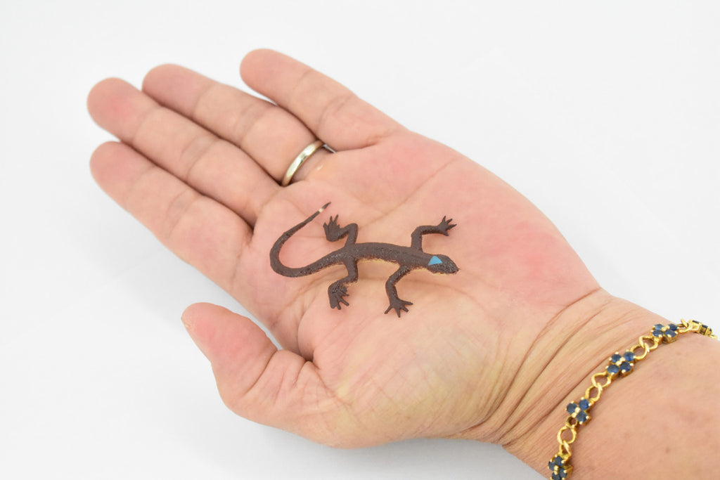 Lizard, Brown Lizard Blue Spot on Head, Rubber Reptile Toy, Realistic Figure, Model, Replica, Kids, Educational, Gift,    2 1/2"     F6067 B380