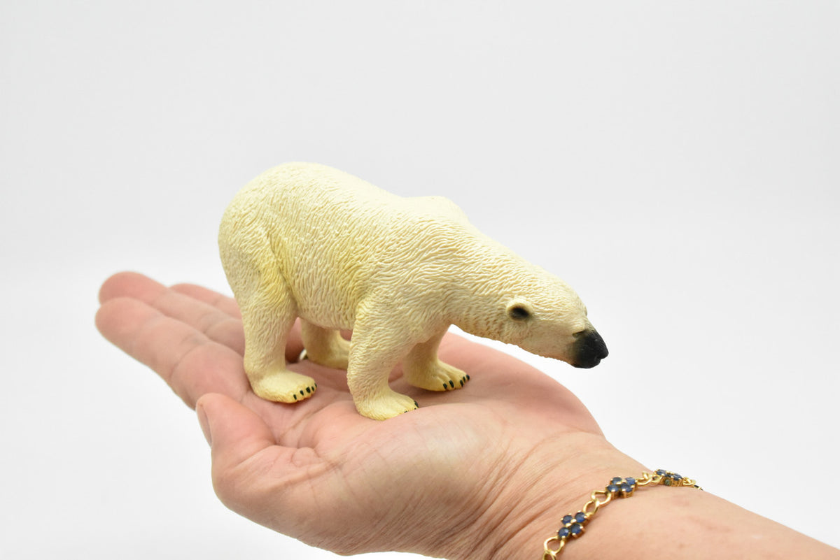 Polar Bear, White bear, Nauq, Nanook, Museum Quality, Hand Painted, Plastic Animal, Educational, Realistic, Diorama Model, Toy, Kids,  5 Inches. 