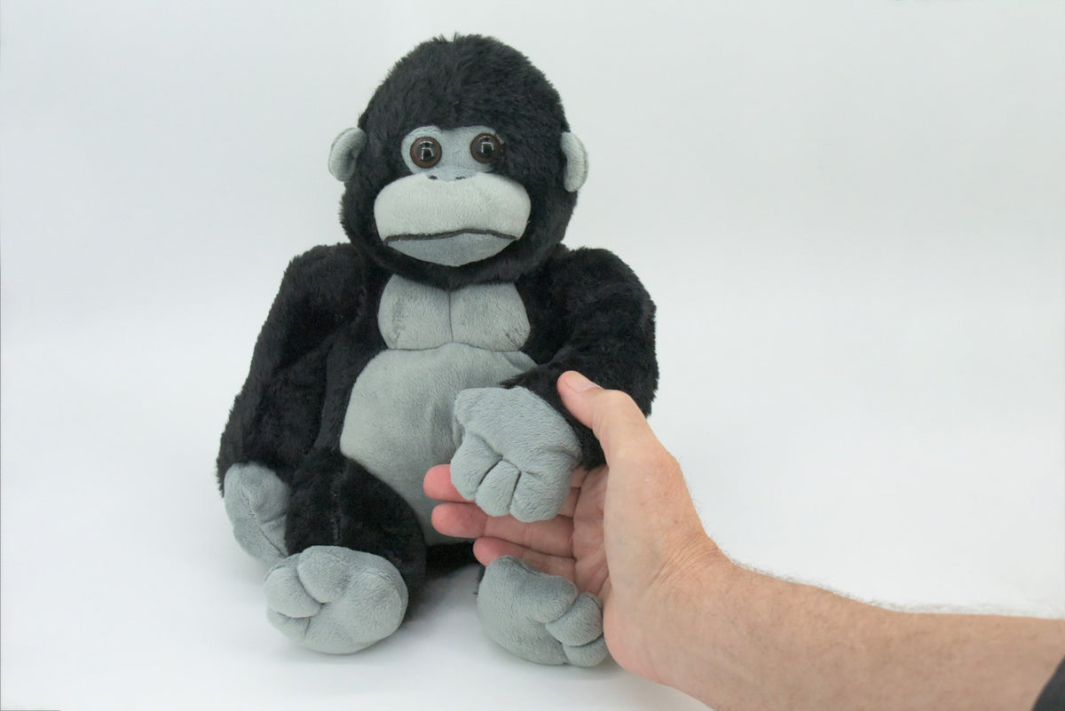 Gorilla, Black, High Quality, Realistic Stuffed Primate, Plush Toy, Lifelike Model, Soft, Kids, Educational,   11 Inches Tall, 8 Inches Wide.