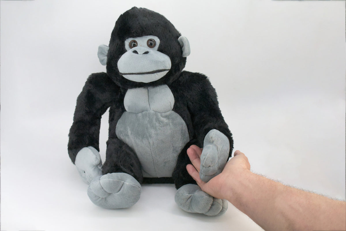 Gorilla, Black, High Quality, Realistic Stuffed Primate, Plush Toy, Lifelike Model, Soft, Kids, Educational,  15 Inches Tall, 10 Inches Wide.