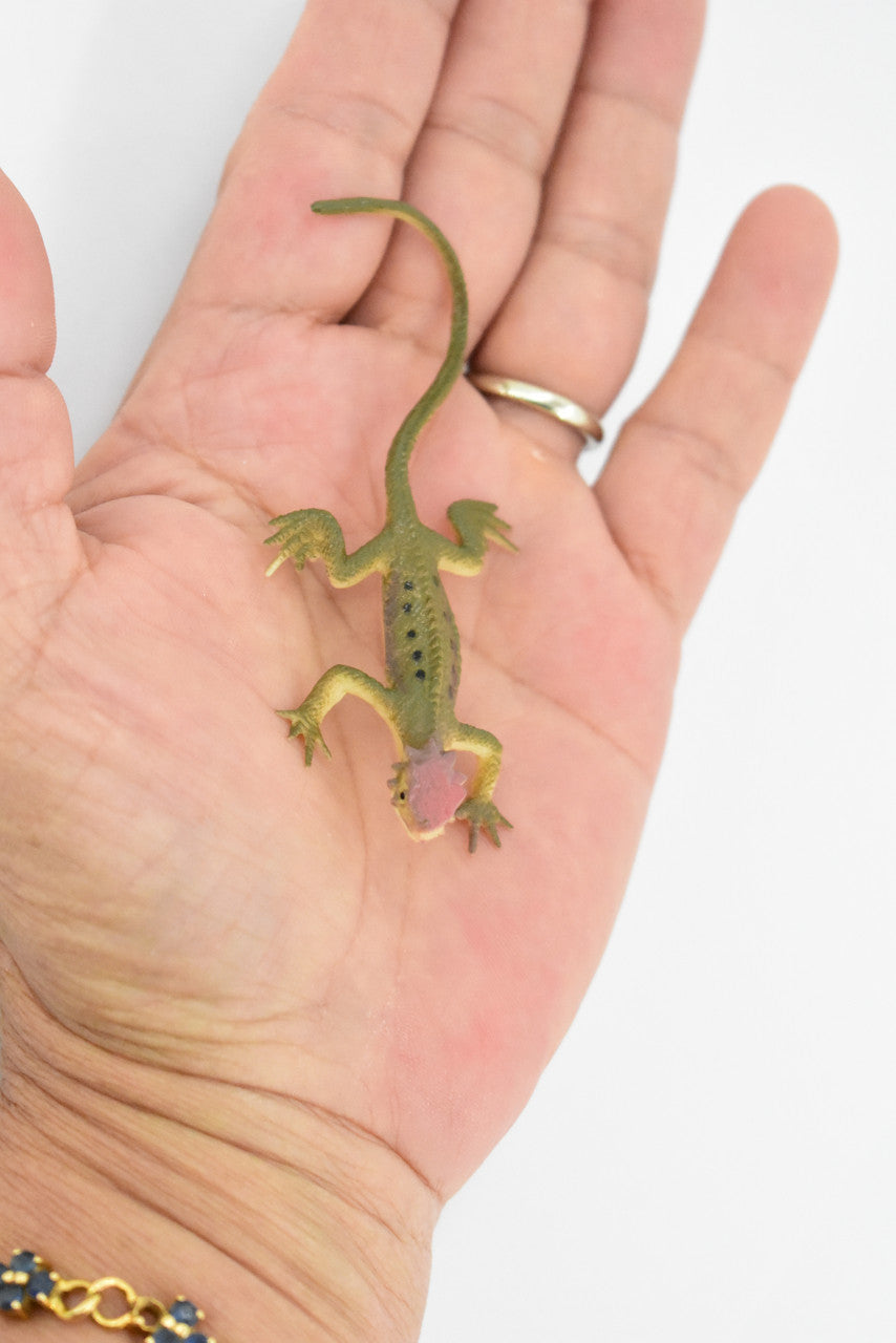 Lizard, Brown Lizard Red Spot on Head, Rubber Reptile Toy, Realistic Figure, Model, Replica, Kids, Educational, Gift,      3"      F6070 B380