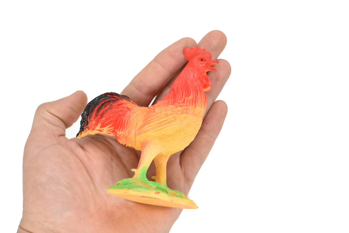 Rooster, Chicken, Red Rooster, Hand Painted, Realistic, Plastic Animal Design, Barn Bird, Educational, Diorama Model, Lifelike, Toy,  4 1/2 Inches. 