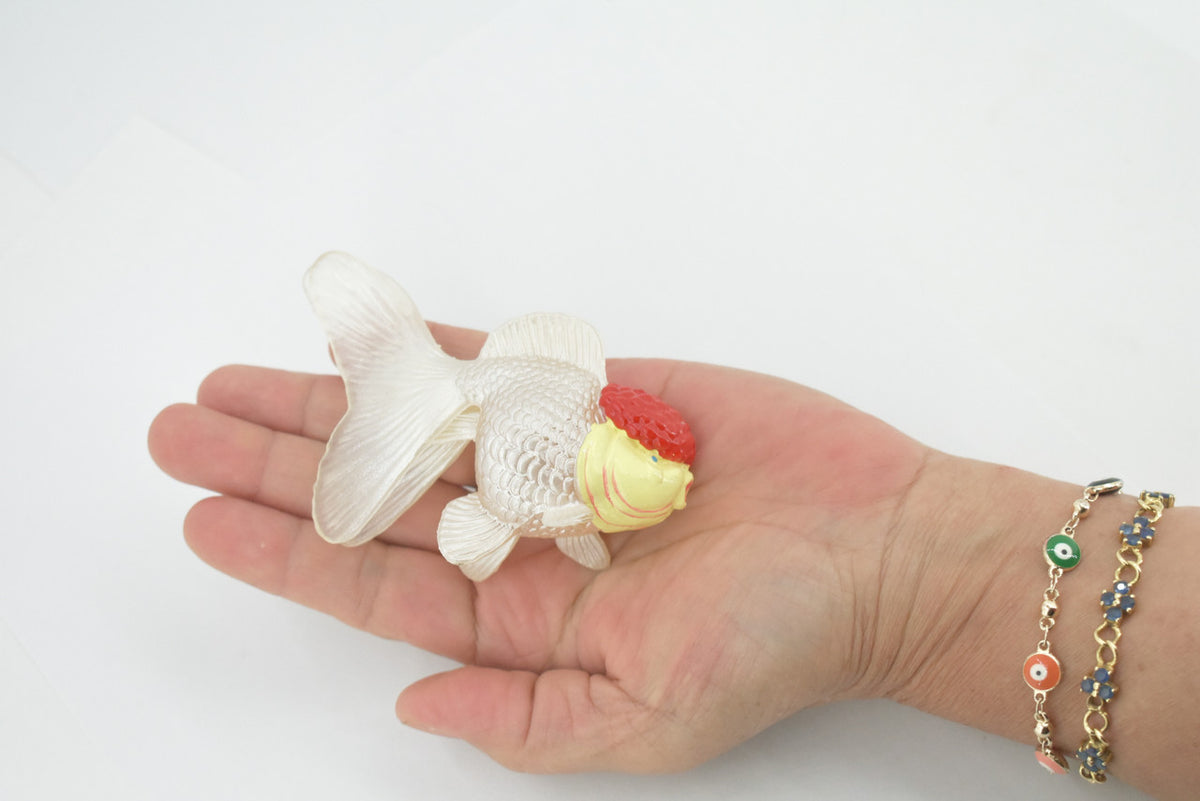 Goldfish, Red Cap Oranda, Museum Quality, Hand Painted, Rubber, Fish, Realistic Figure, Model, Replica, Toy, Kids, Model, Replica, Educational, Gift,    4"   CH521 BB158